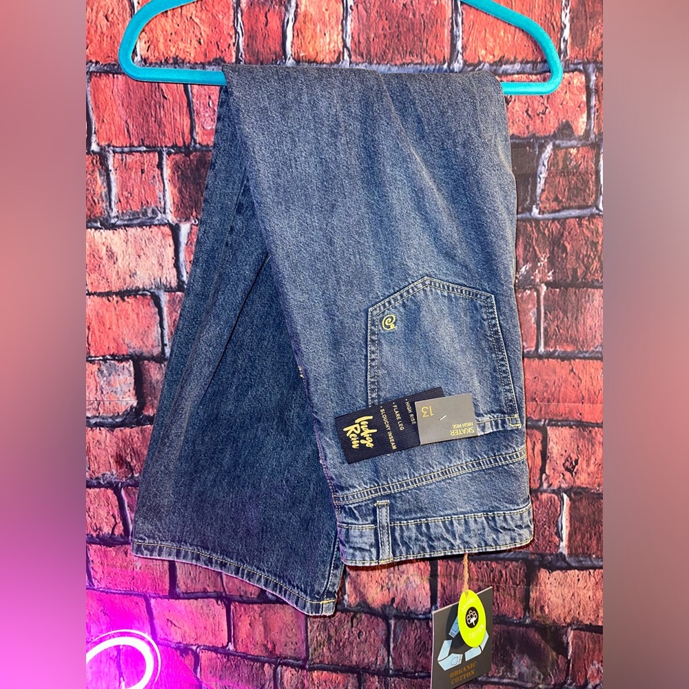 Denim high rise flare leg